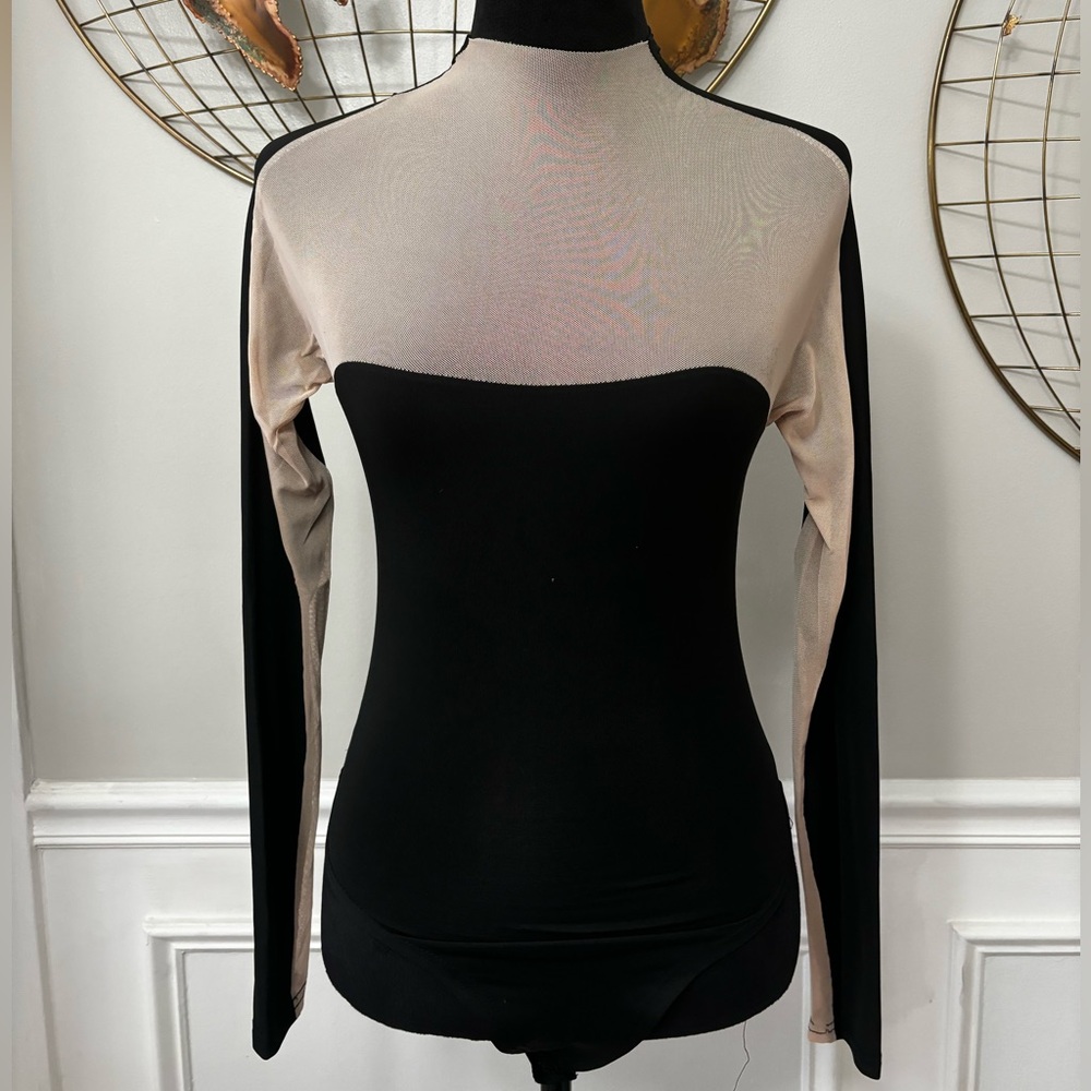 Black & Shear Mesh Body Suit w/ Long Sleeves - Picture 1 of 5